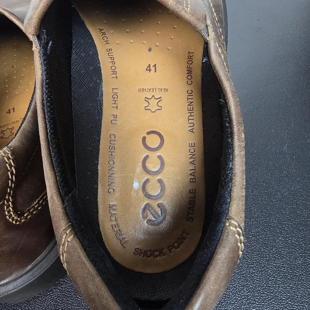 ECCO Shoes Mens Size 41 8 Brown Leather Helsinki Bike Toe Slip‎ On Loafer Dress